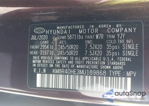 2021 Hyundai Palisade Sel из США, поврежденный, VIN KM8R4DHE3MU189868